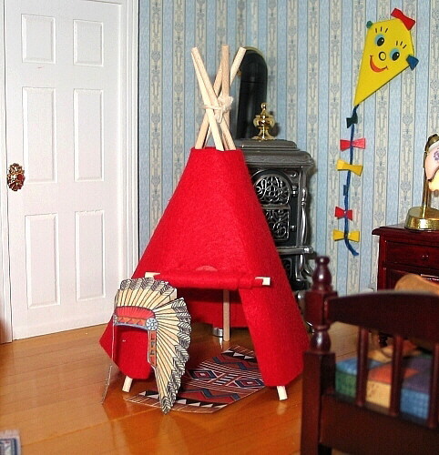 Индейский вигвам, установленный среди традиционных предметов меблировки, можно отнести к числу наиболее удачных и выразительных средств передачи характера и духа мальчишеской игровой комнаты