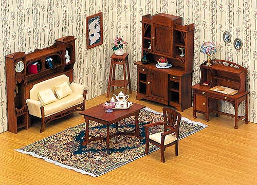 GA-DK-09L. Набор мебели для жилой комнаты из 6 предметов. Jugendstil. Материал: тонированная ель