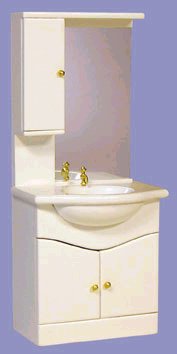 W-65. Мебель для ванной комнаты с встроенным умывальником. Материал: дерево. Варианты исполнения: натуральное дерево, покраска в белый цвет. Размеры BxSxH(см)=8,0х5,8х18,5